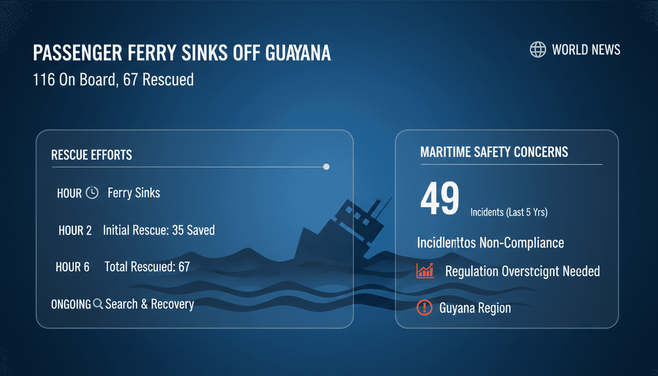 Rescue operations underway after ferry sinking off Guyana coast.