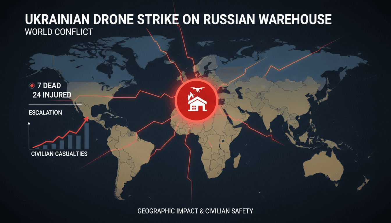 Ukrainian drone strike on Russian warehouse with civilian impact