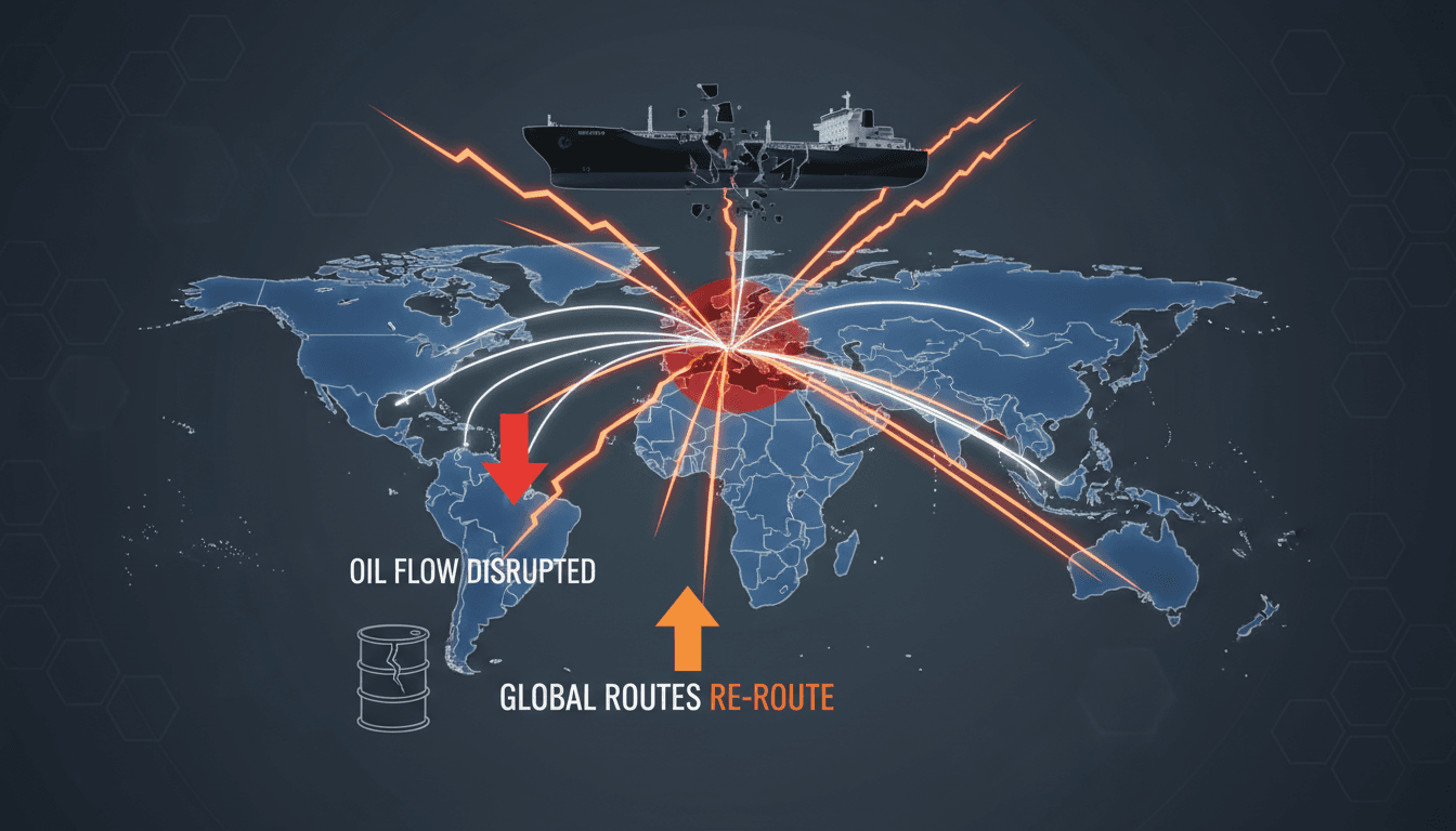 Map showing the Strait of Hormuz and its significance to global oil shipping.