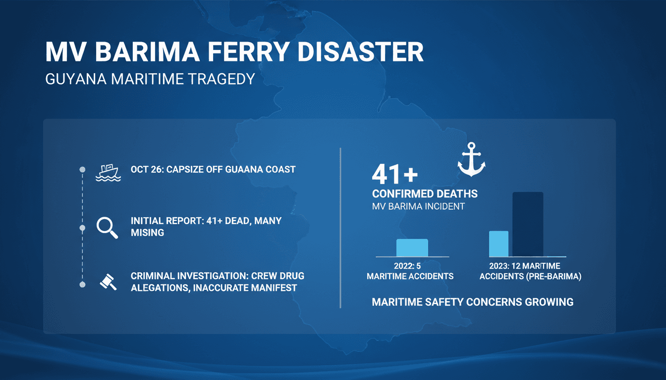 Rescue operations underway following the capsizing of the MV Barima ferry in Guyana.
