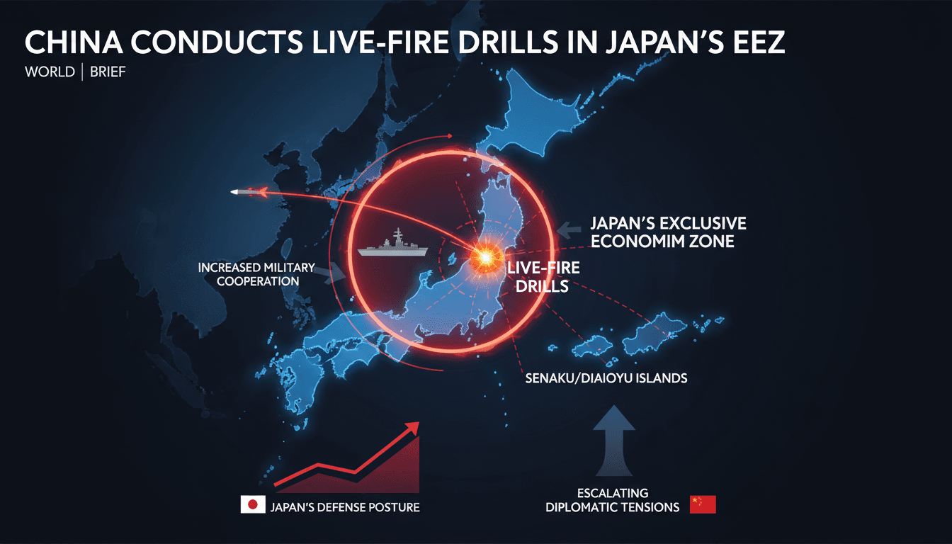 Map showing the location of China's live-fire drills in relation to Japan's exclusive economic zone.