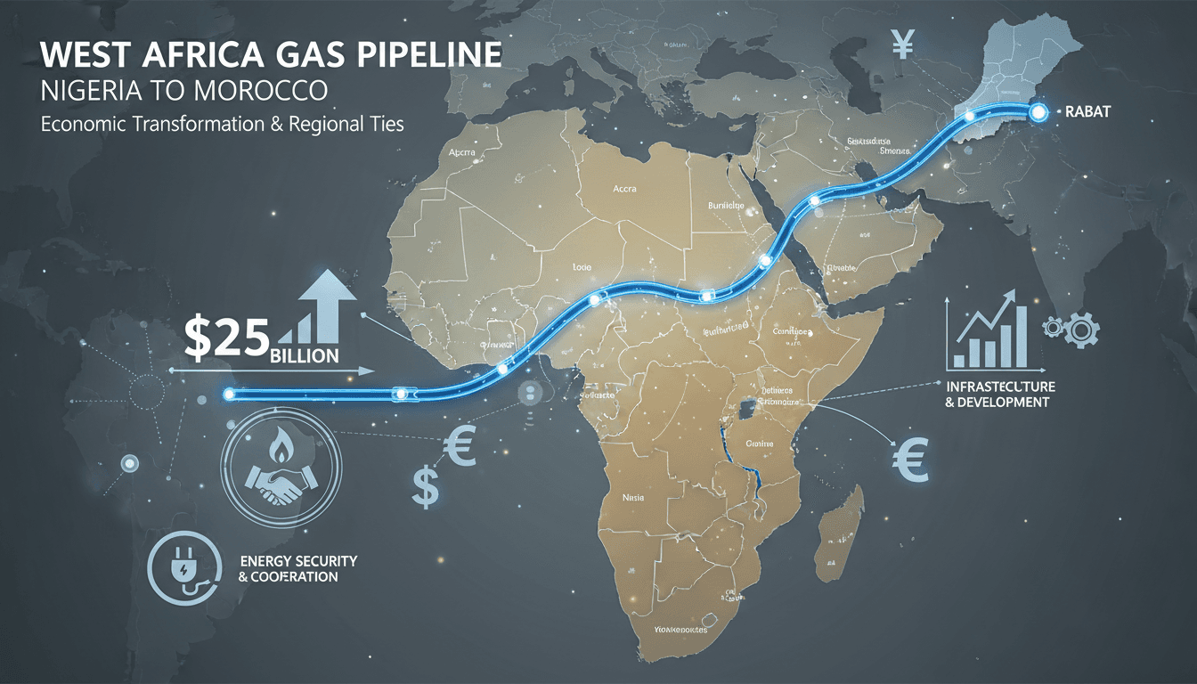 Map of the Nigeria-Morocco gas pipeline route across West Africa