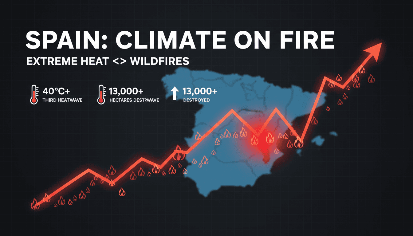 Aerial view of wildfires burning near Madrid, Spain.
