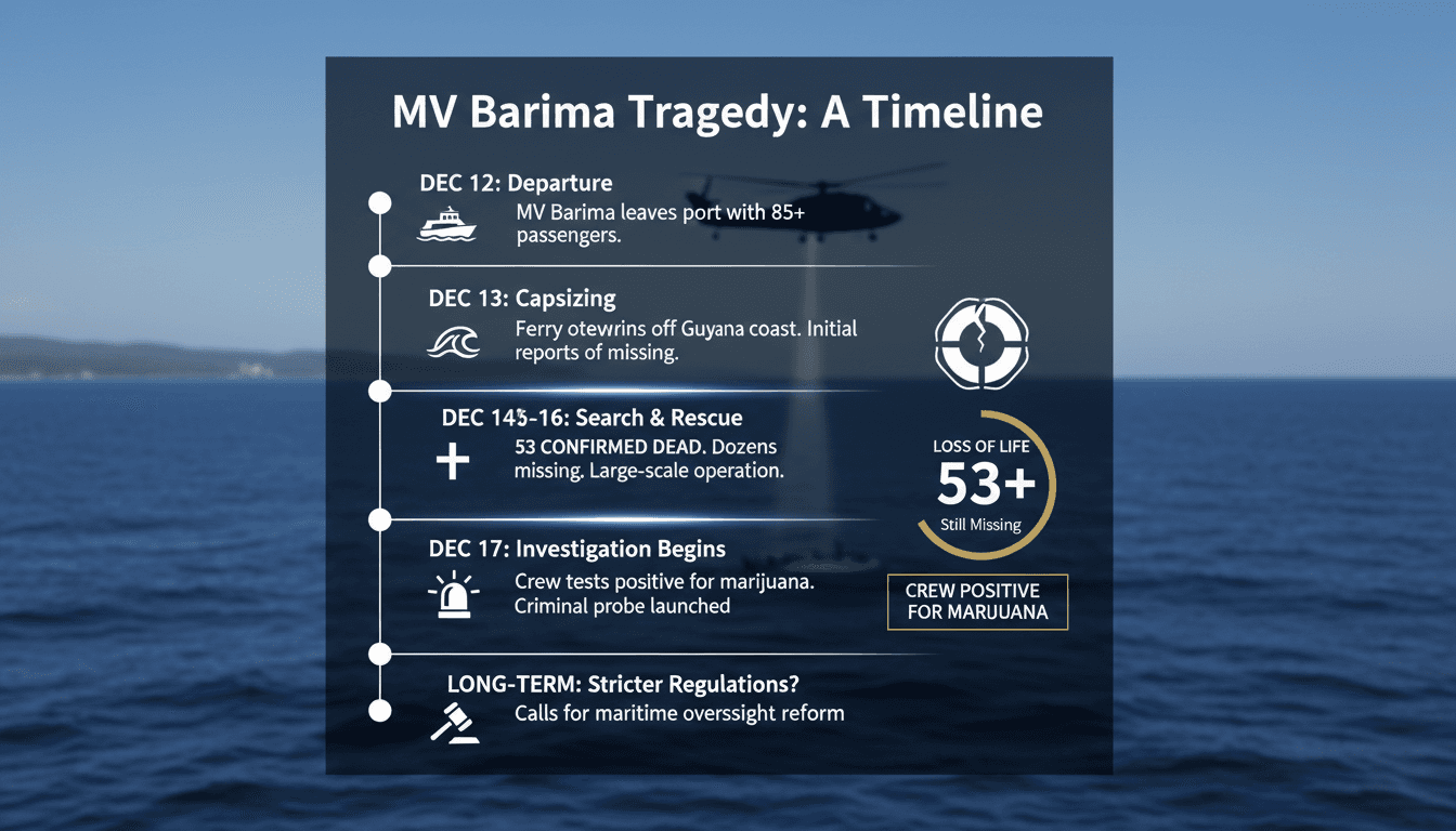 Rescue operations underway following the capsizing of the MV Barima ferry in Guyana.
