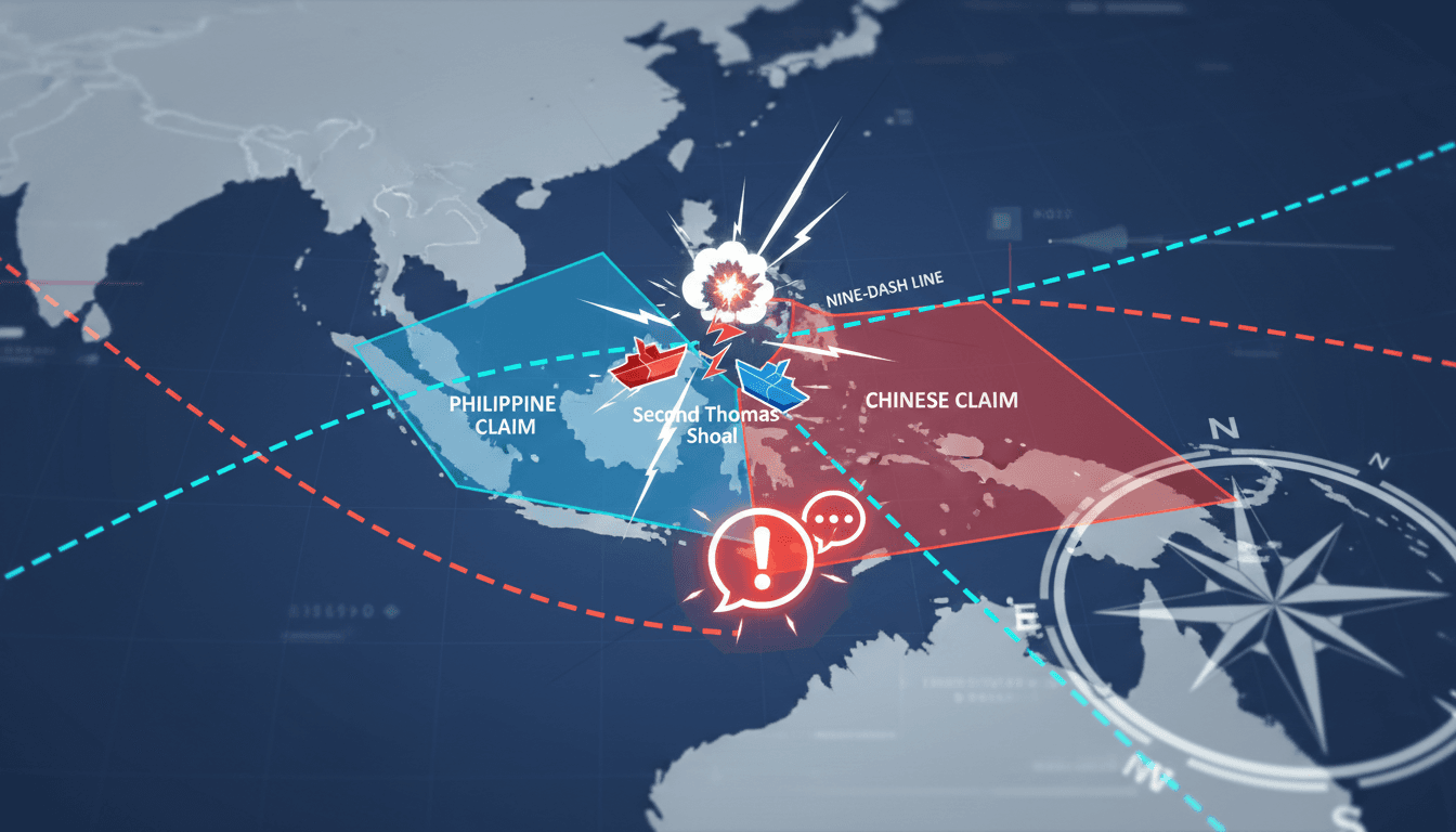 Map highlighting the South China Sea and the Second Thomas Shoal