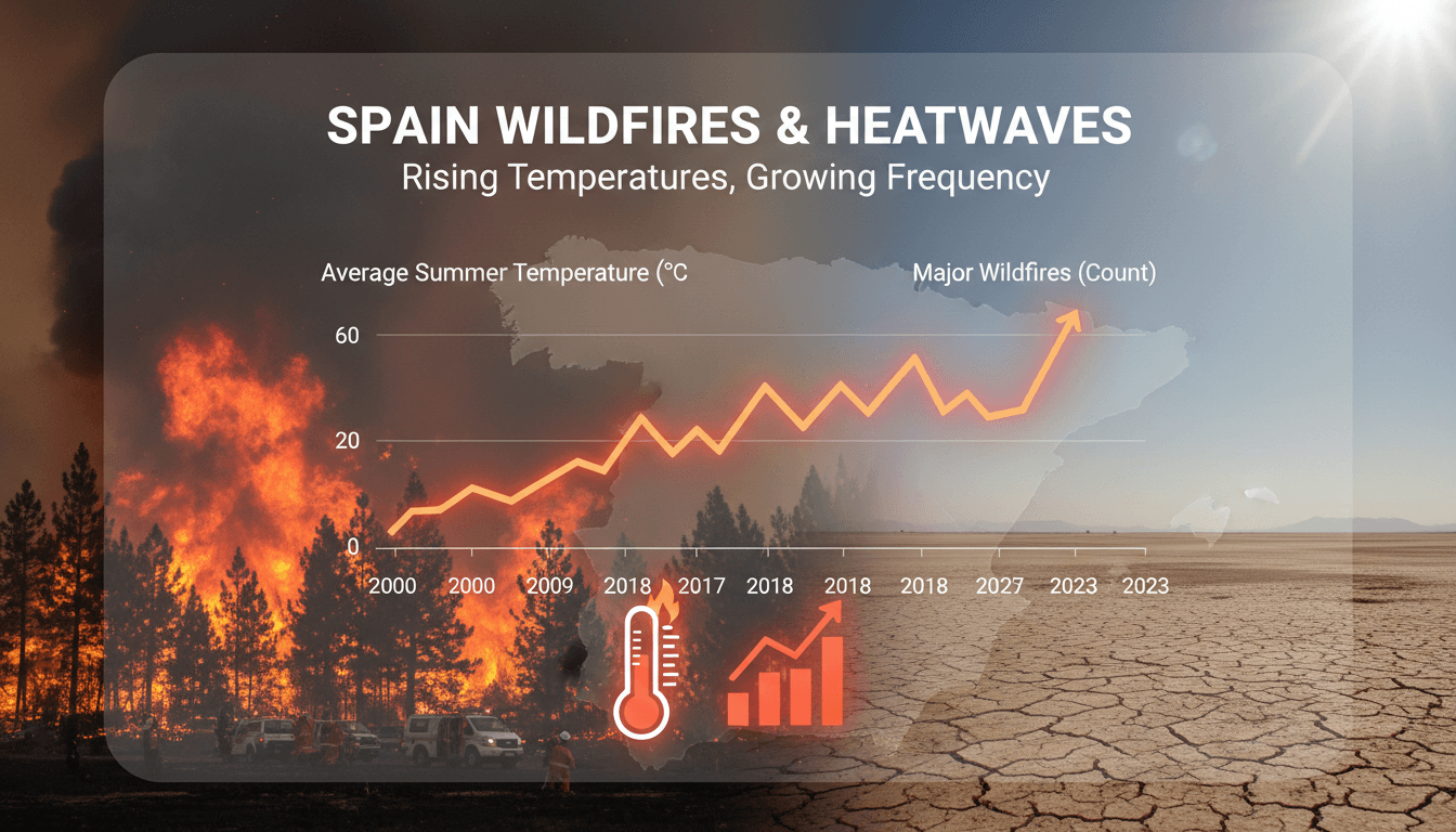 Firefighters battling a massive wildfire in central Spain during a heatwave.