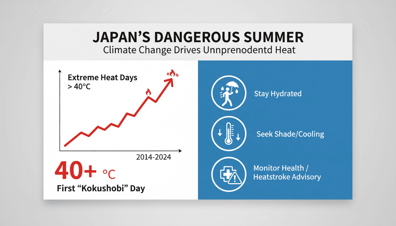 A graphic showing Japan's rising temperatures and health advisories related to extreme heat.