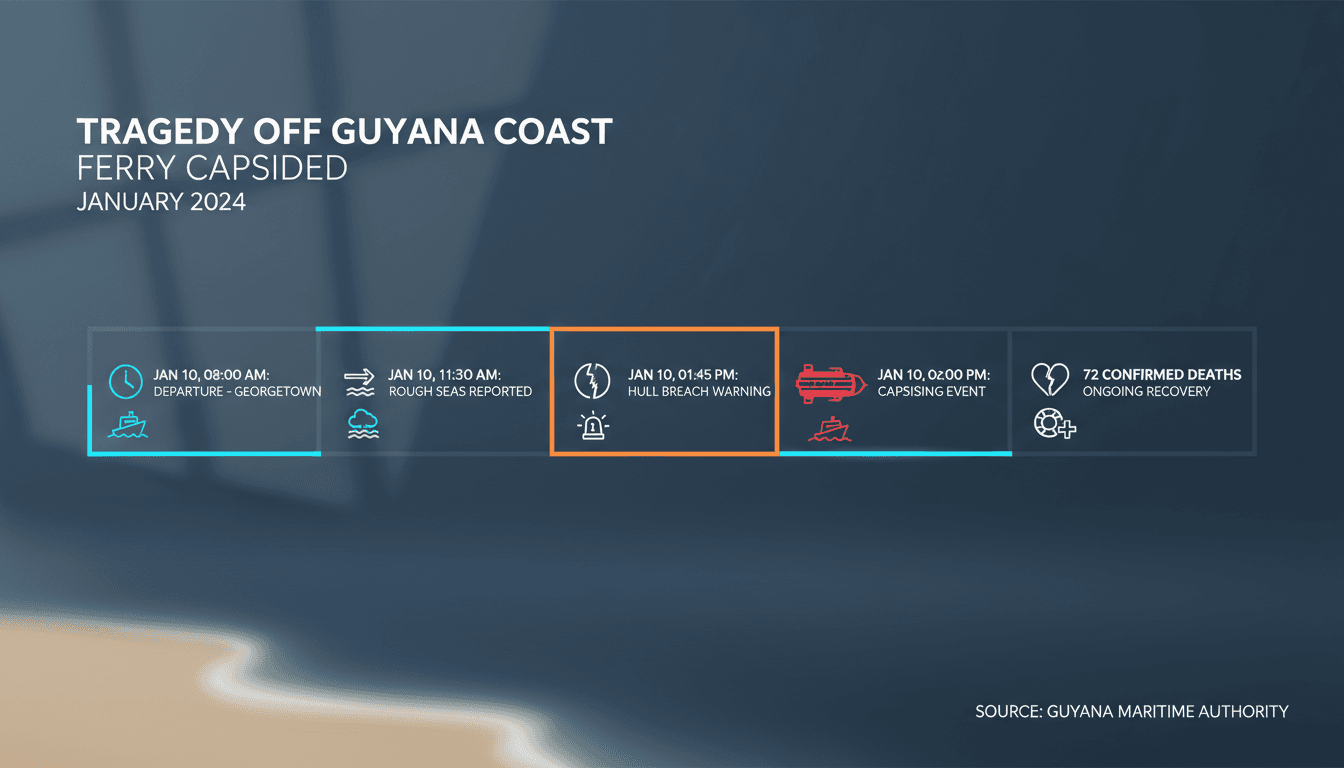 Rescue operations underway following the ferry capsizing off Guyana's coast.