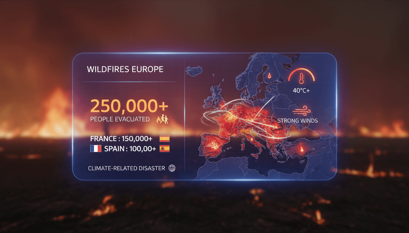 Evacuated residents fleeing wildfires in France and Spain.