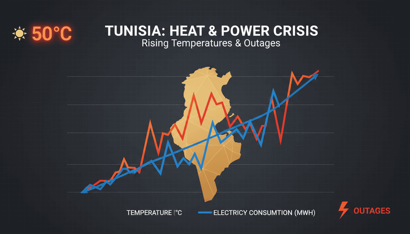 Aerial view of Tunisia during a heatwave with visible effects on infrastructure.