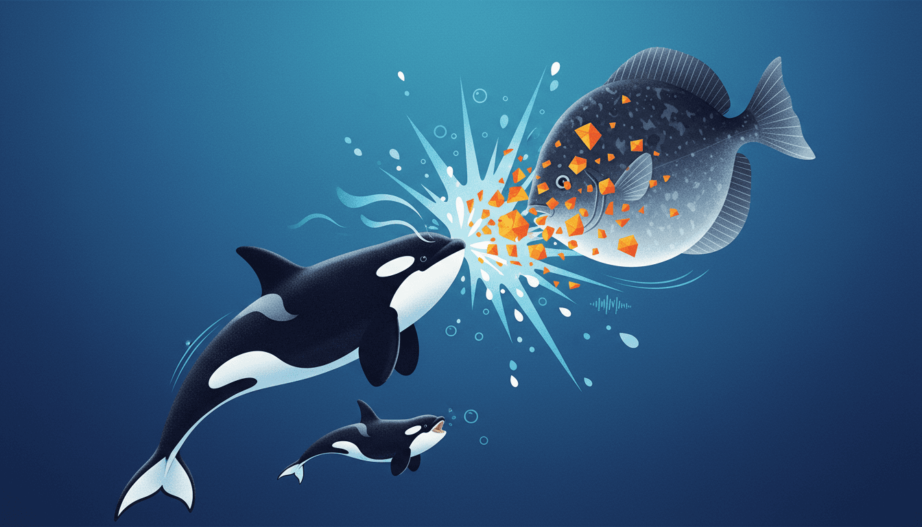 Orcas ramming sunfish in a marine environment.