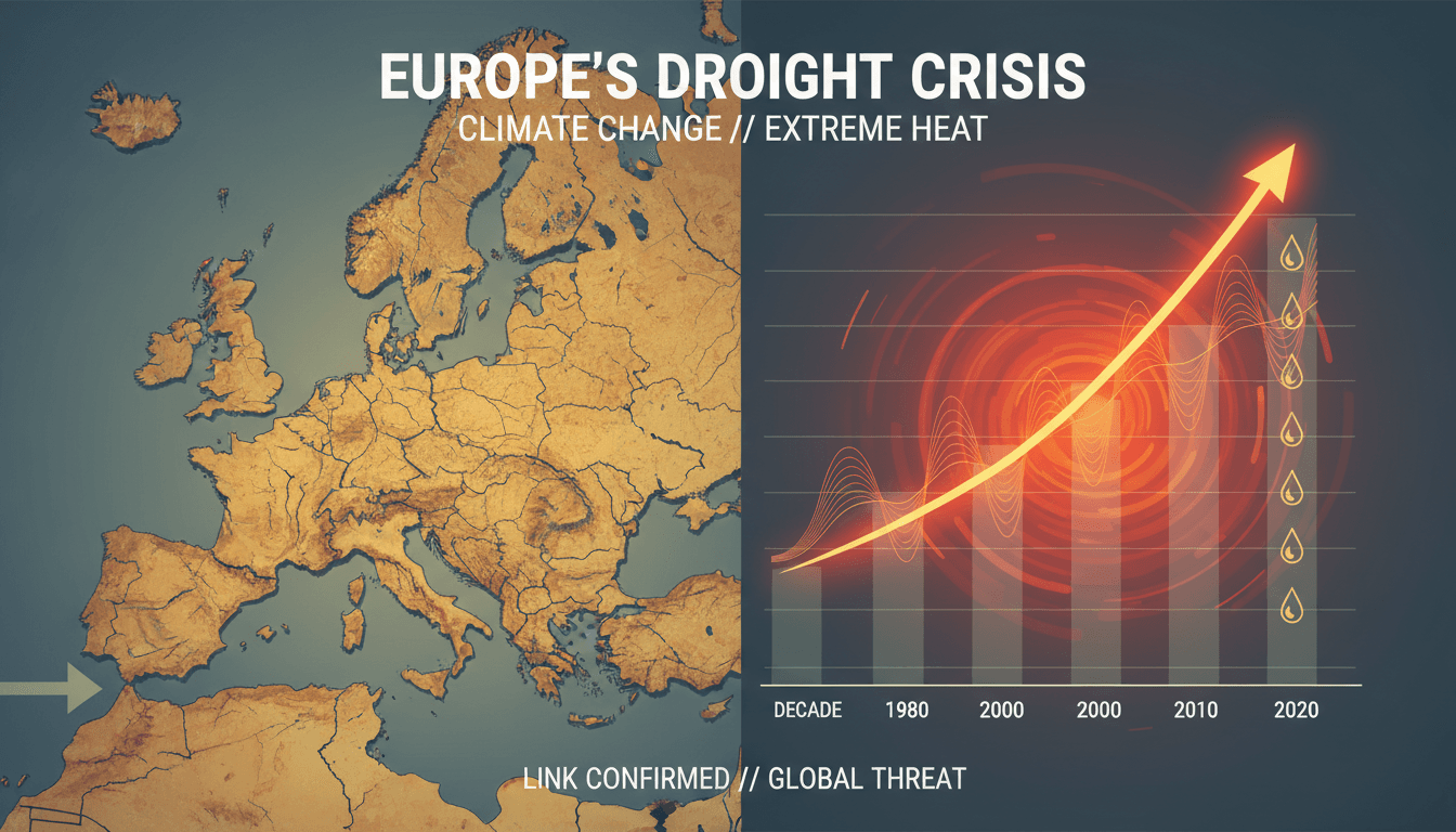 Aerial view of drought-affected farmland in Europe.