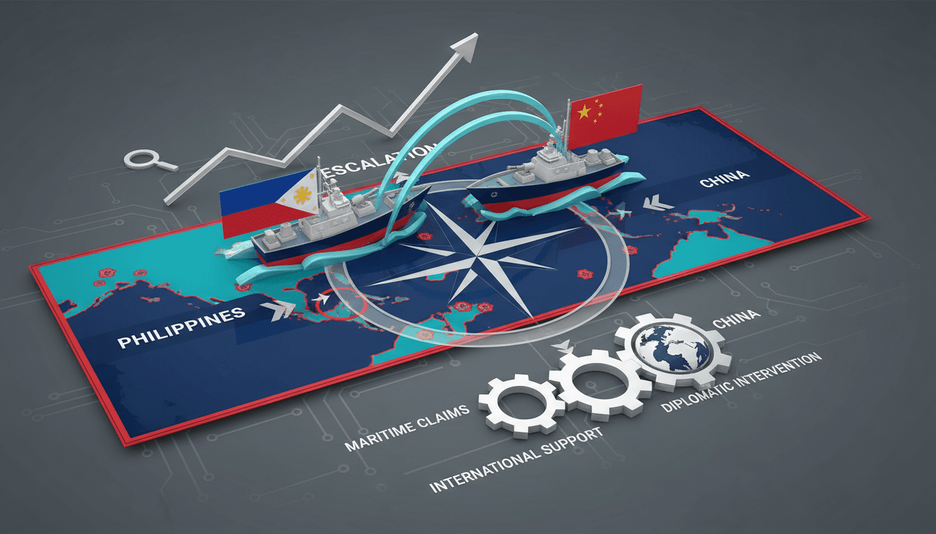 Philippine and Chinese coastguard vessels in confrontation in the South China Sea.
