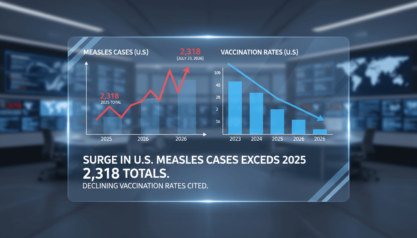 Graph showing the rise in measles cases in the U.S. compared to vaccination rates.