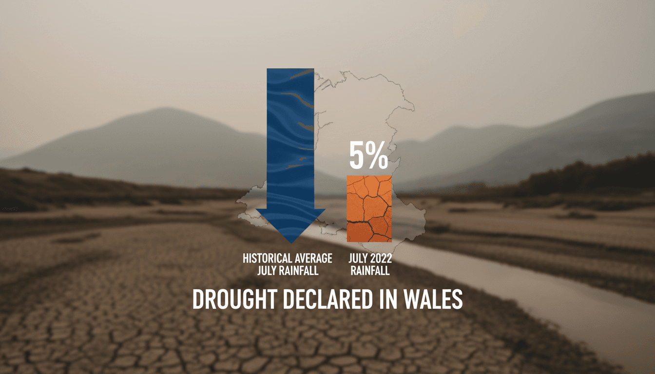 A parched landscape in Wales highlighting the drought conditions.