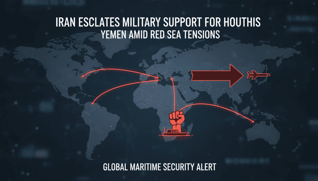 Map showing Red Sea shipping routes and military activity related to Iran and Houthis.