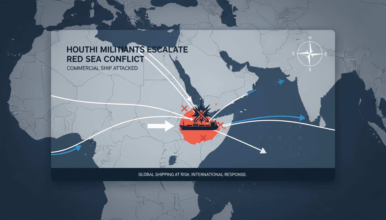Houthi militants escalate conflict by attacking a commercial ship in the Red Sea.