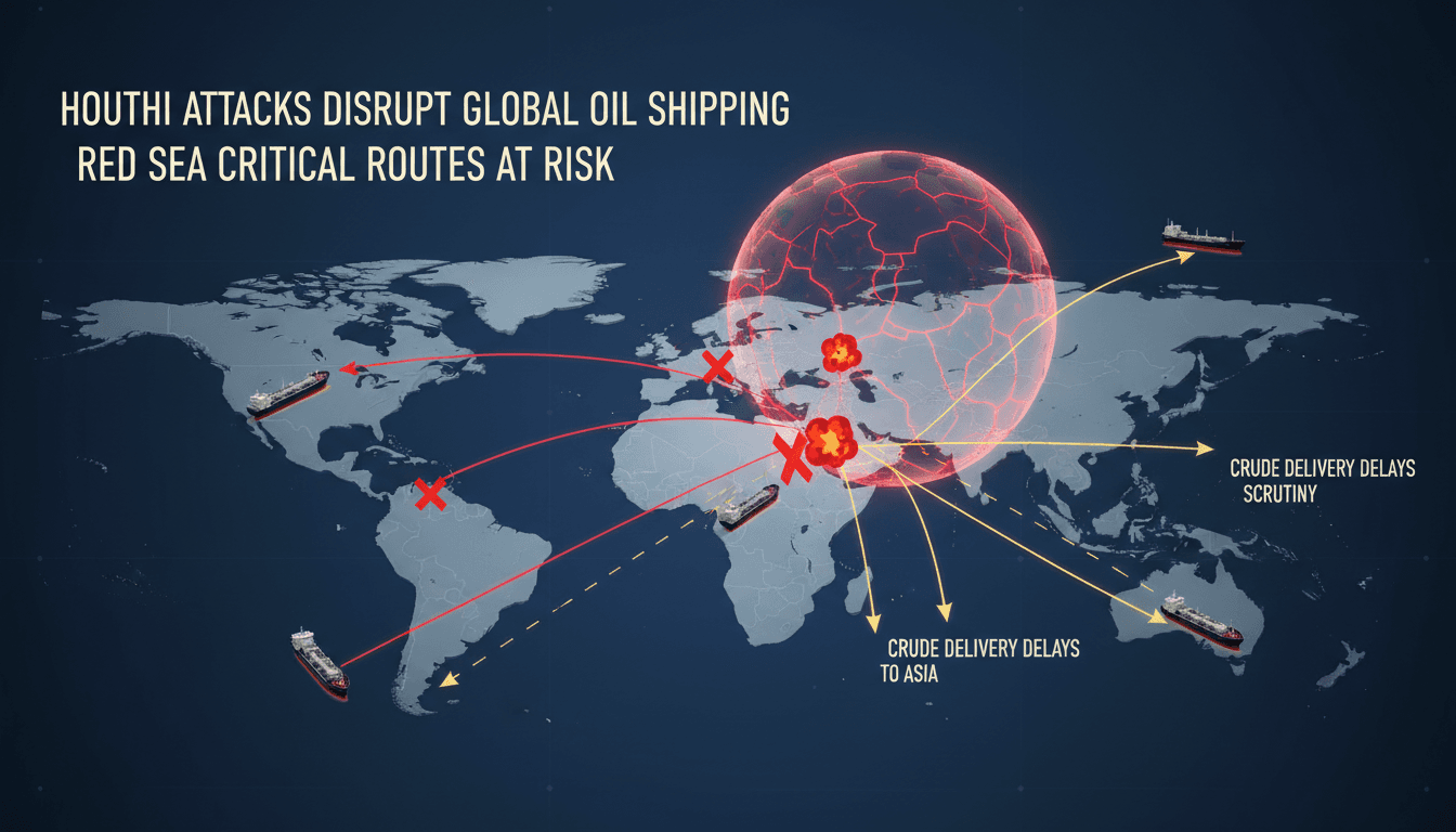 Map showing disrupted oil shipping routes in the Red Sea due to Houthi attacks.