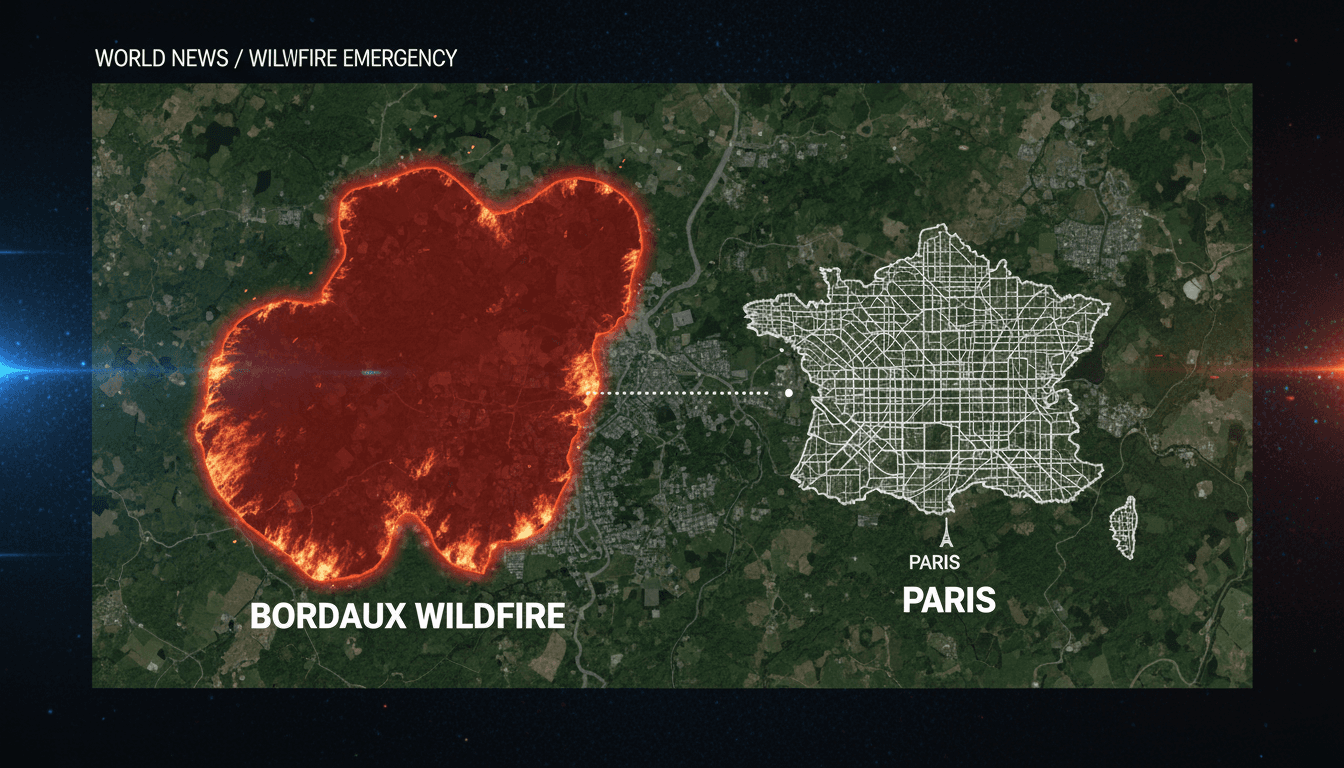 Firefighters battling a massive wildfire near Bordeaux, France.