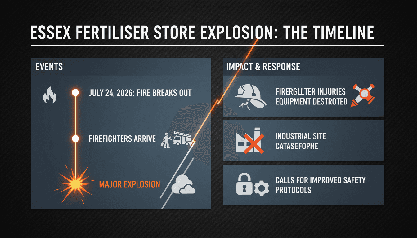 Firefighters responding to the explosion at the Essex fertiliser store.