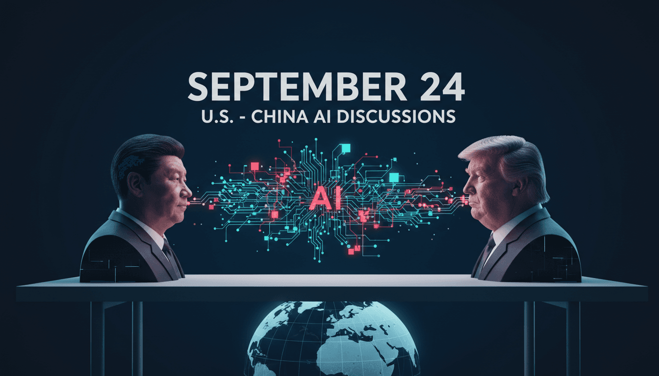President Xi Jinping and Donald Trump discussing artificial intelligence during a diplomatic meeting.