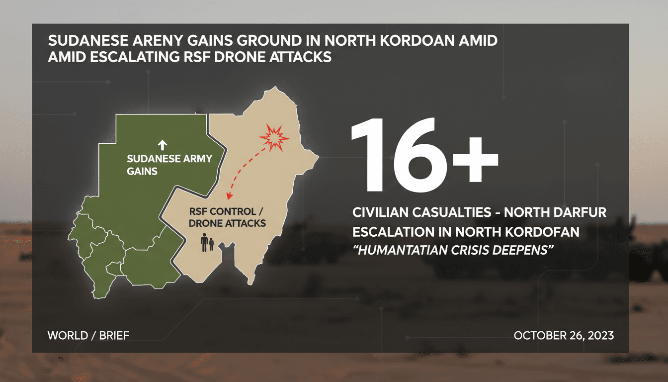 Map showing territorial gains in North Kordofan and RSF drone strike impacts.
