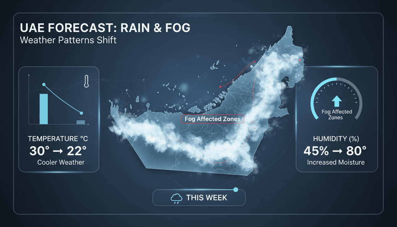 A scenic view of foggy weather in the UAE with cooler temperatures.