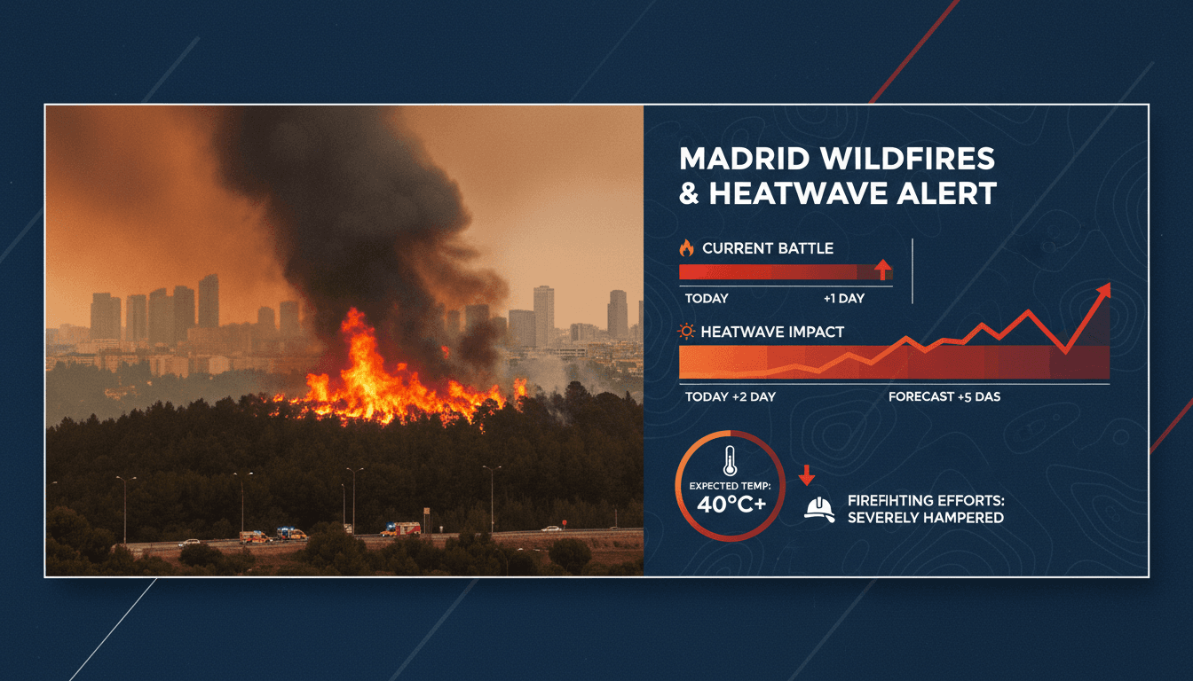 Firefighters battling wildfires near Madrid during a heatwave.