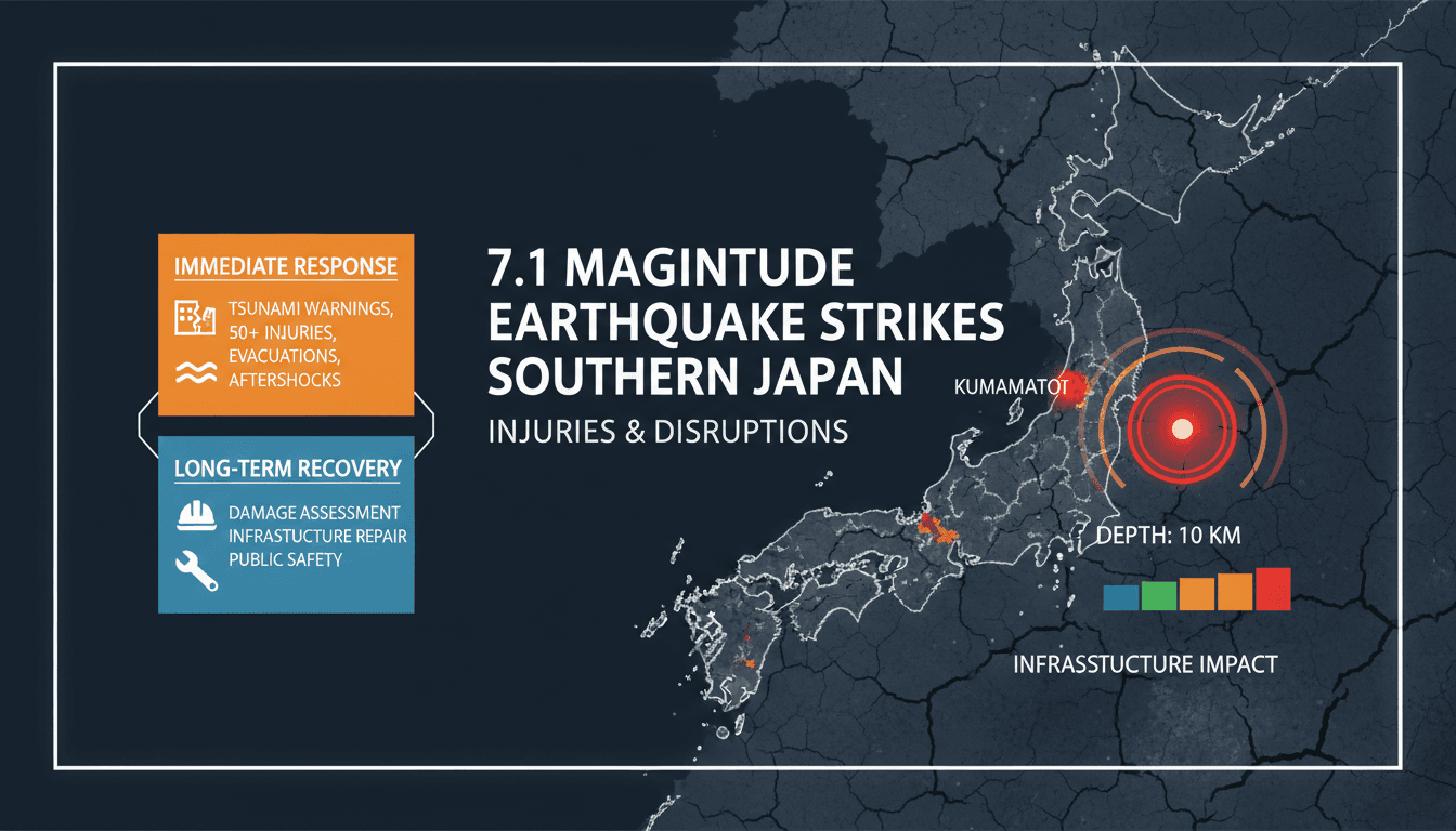 Aerial view of damage caused by the 7.1 magnitude earthquake in southern Japan.