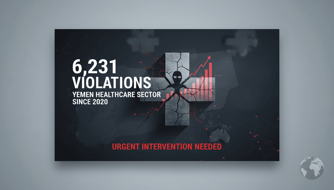 Infographic showing Houthi violations against Yemen's healthcare sector
