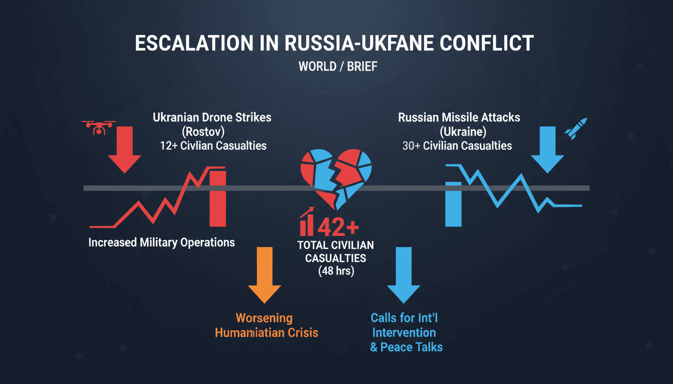 A map highlighting the recent escalation in the Russia-Ukraine conflict and its impact on civilians.