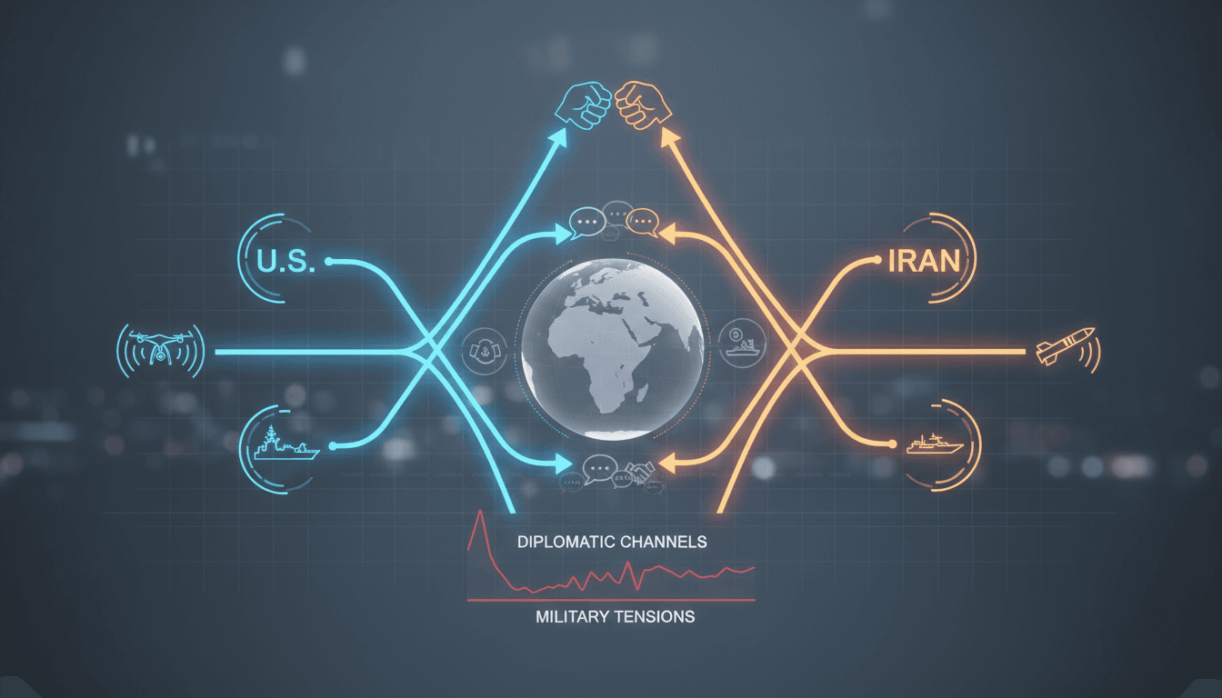 Map highlighting the Strait of Hormuz and military activity in the region.