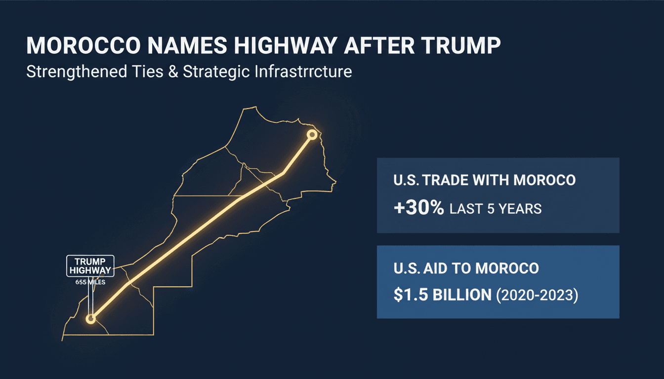 A map highlighting the new highway named after Donald Trump in Morocco.