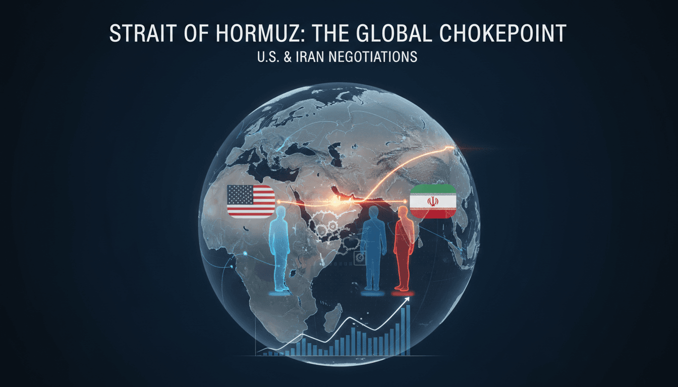 Map illustrating the strategic importance of the Strait of Hormuz in global oil transit.