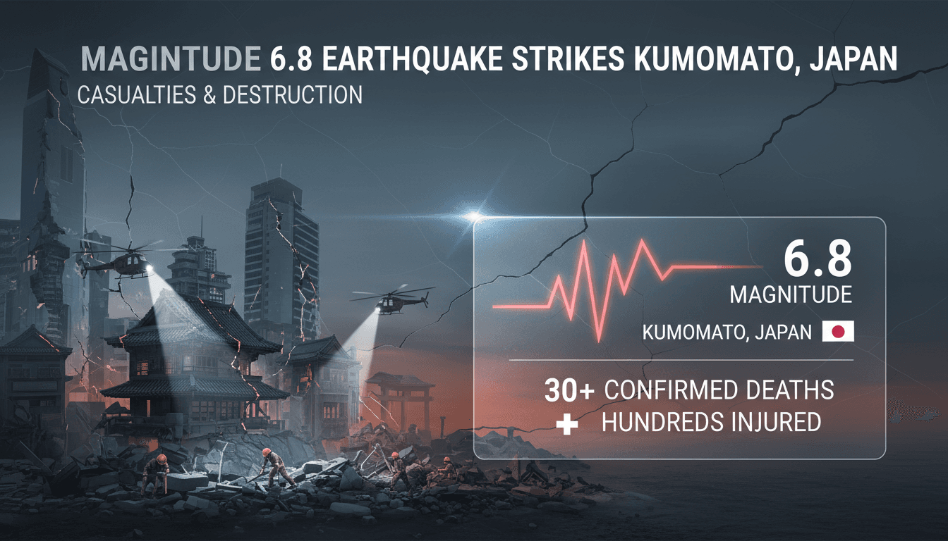 Rescue teams working in the aftermath of the Kumamoto earthquake.