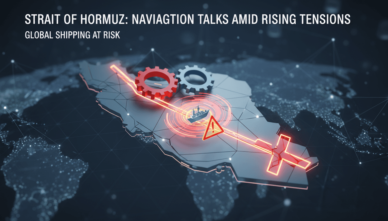 Map highlighting the Strait of Hormuz and its significance for global shipping routes.