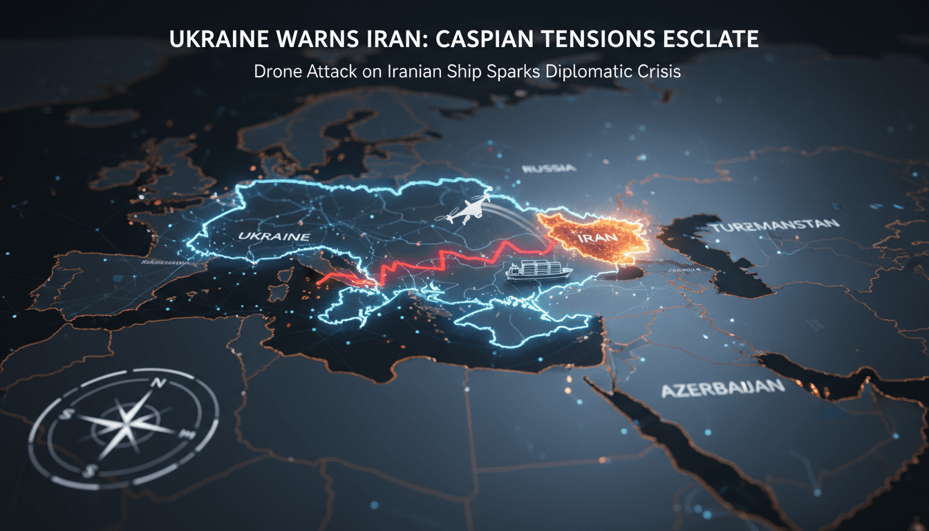 Map of the Caspian Sea highlighting Ukraine and Iran's maritime interests