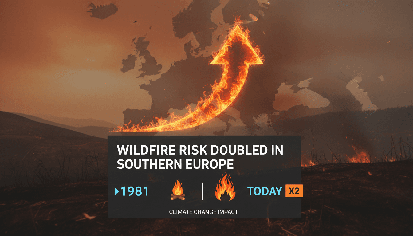 A graphic showing the increase in wildfire risk in southern Europe due to climate change.
