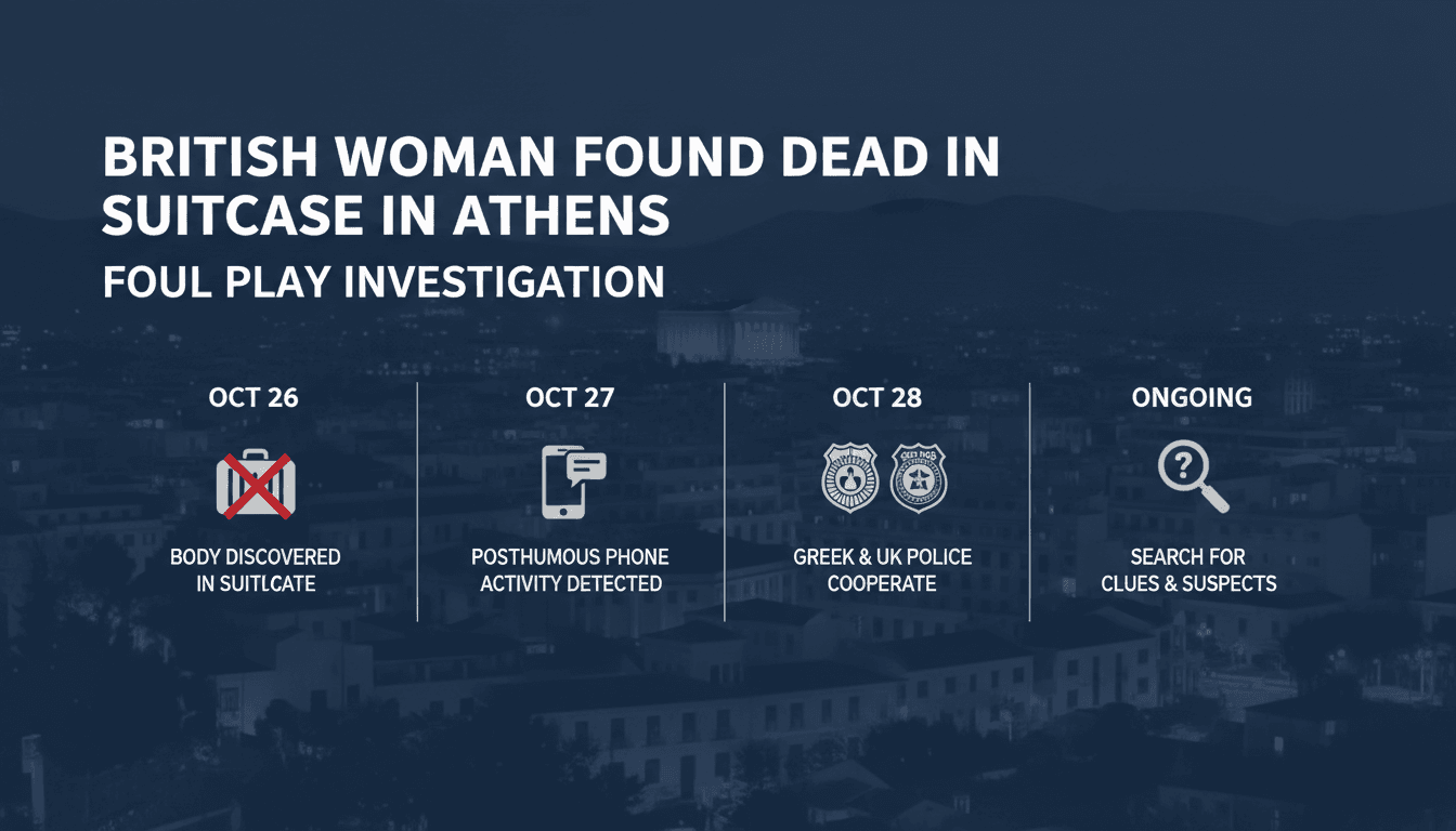 A suitcase in an abandoned building in Athens, symbolizing the investigation into Elizabeth Jane Ross's death.