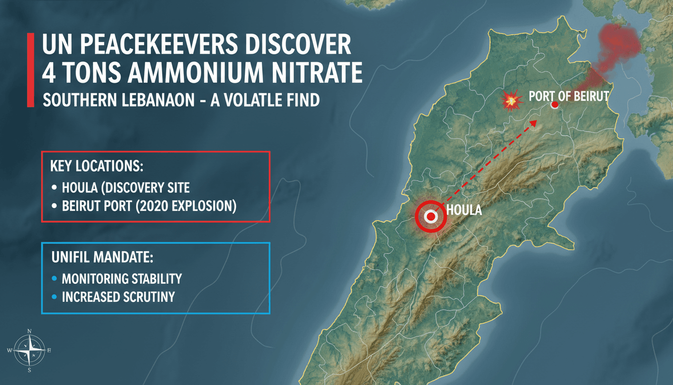 UN peacekeepers discover 4 tons of ammonium nitrate in southern Lebanon