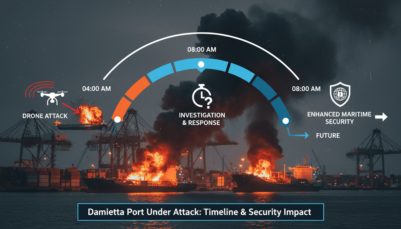 Fire at Damietta port following a drone attack