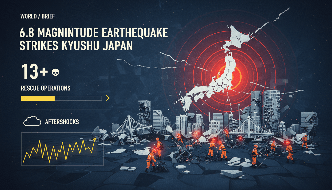 Rescue operations underway following the 6.8 magnitude earthquake in Kyushu, Japan.