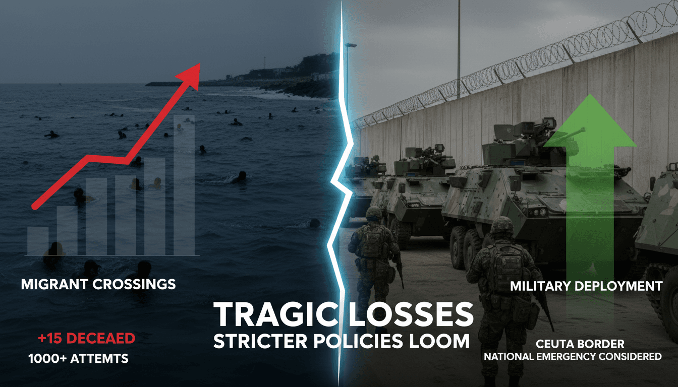 Military forces deployed at the Ceuta border in response to migrant crisis.