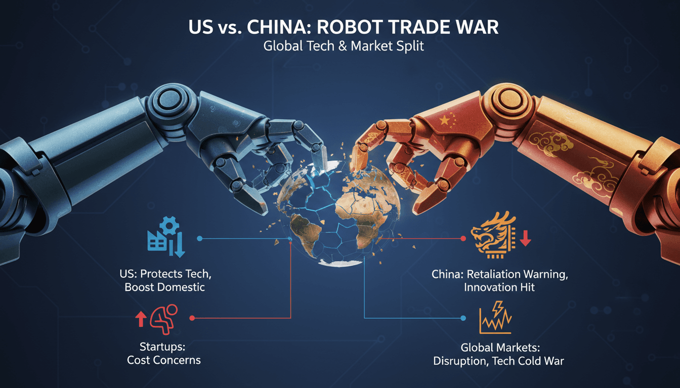 A graphic depicting US-China trade tensions over robot imports.