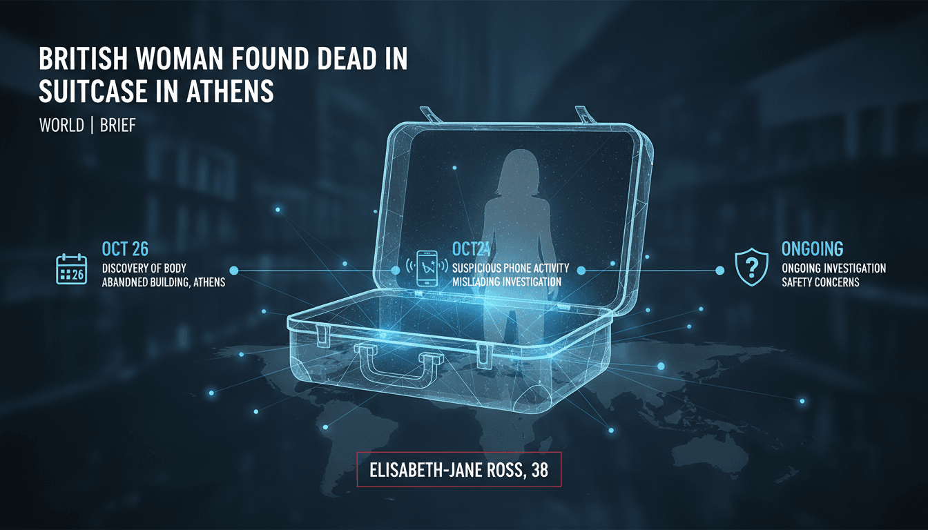 A suitcase in an abandoned building in Athens, symbolizing the tragic discovery of Elisabeth-Jane Ross.