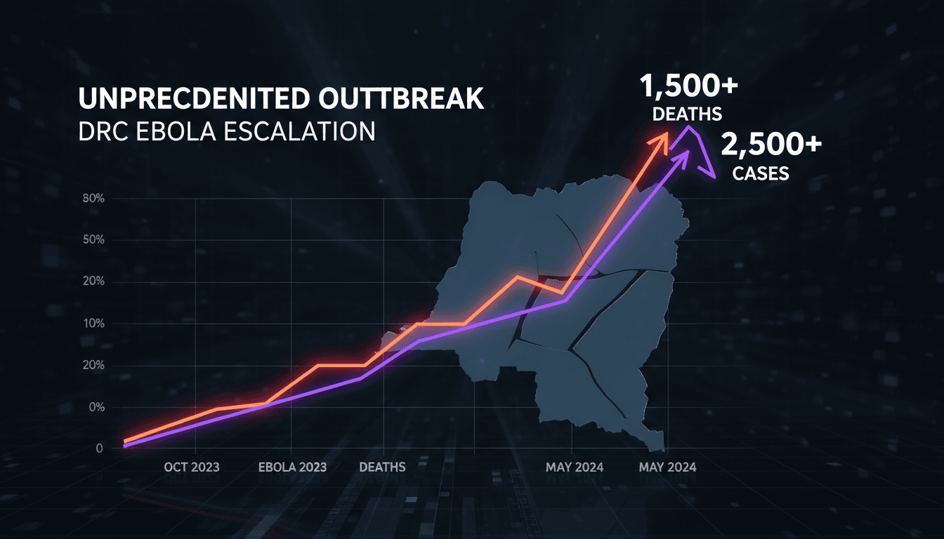 Map highlighting the regions affected by the Ebola outbreak in the Democratic Republic of the Congo.