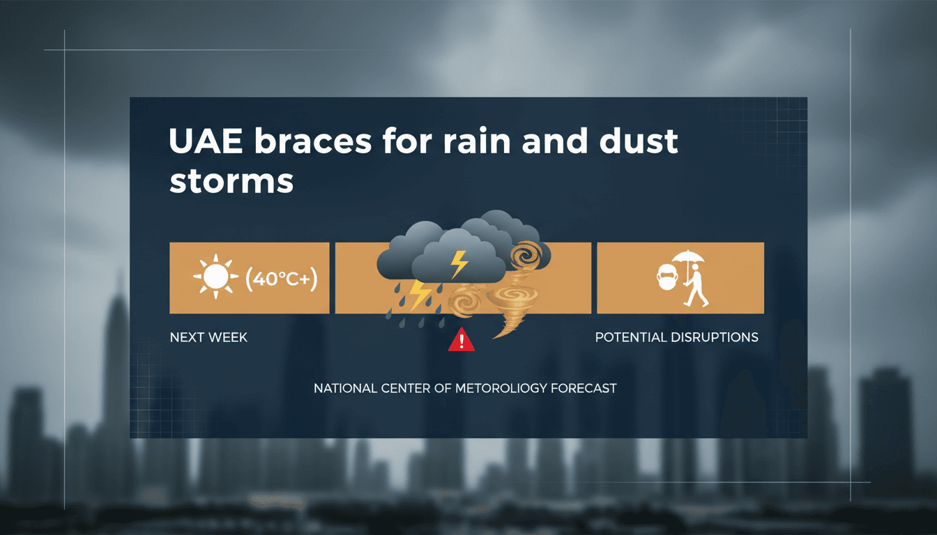 A dramatic sky over the UAE indicating impending rain and dust storms.