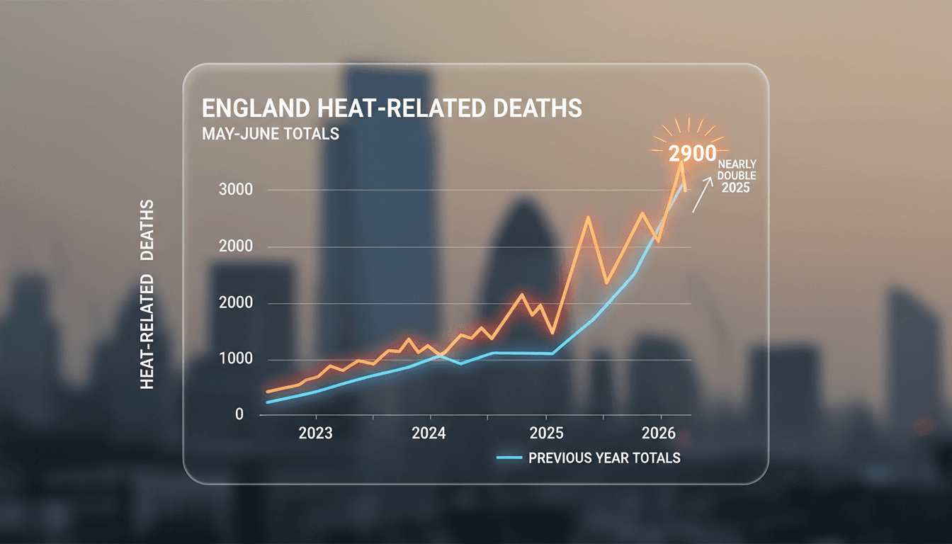 Graph showing the increase in heat-related deaths in England during summer 2026.