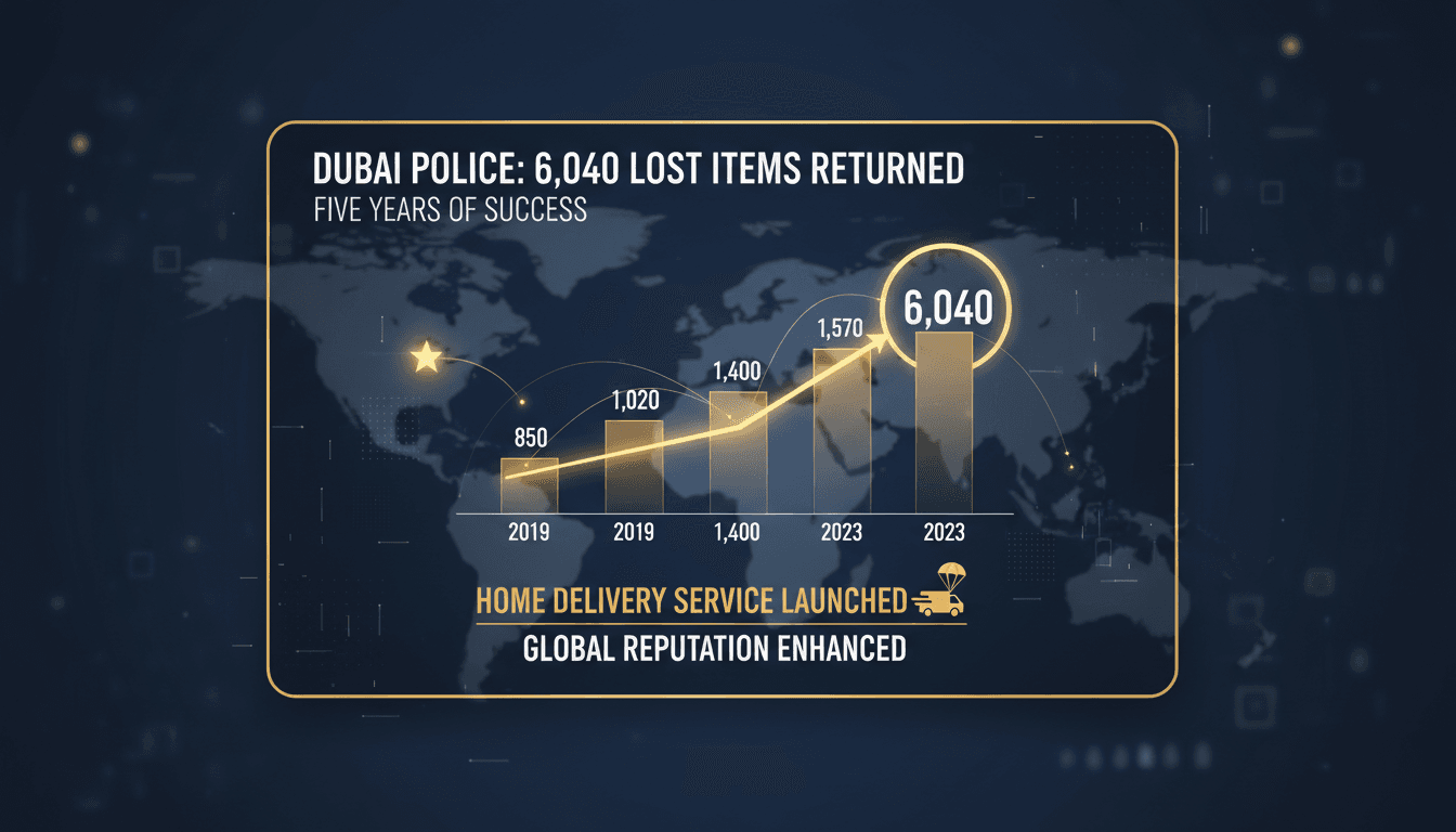 Dubai Police logo with a background of recovered lost items