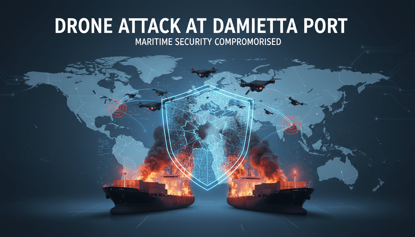 Fire on ships at Damietta Port following a drone attack